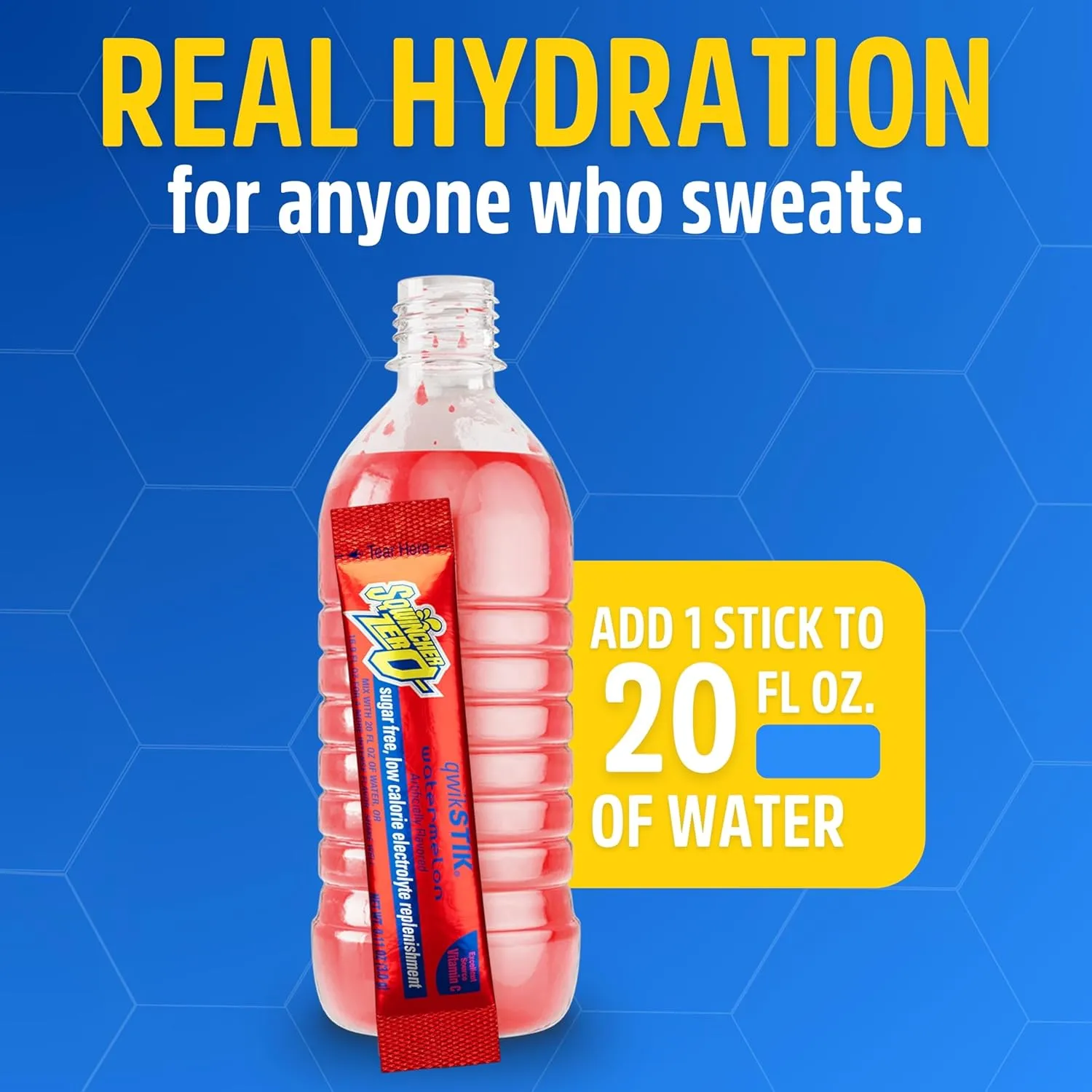 Sqwincher Zero Qwik Stik, Sugar Free, Low Calorie, Low Sodium Electrolyte Powder Hydration Drink Mix, Watermelon, .11 0z Packet (Pack of 50)