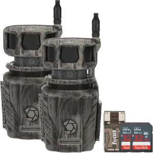Stealth Cam Revolver 36MP 360 Degree Cellular Trail Camera 2-Pack with Two 32GB Memory Cards and Card Reader (5 Items)