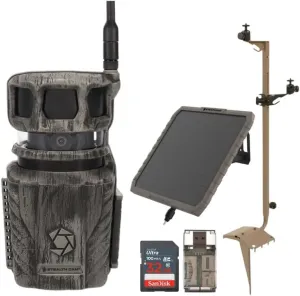 Stealth Cam Revolver 36MP Pro 360 Degree Cellular Trail Camera Bundle with Mounting Post, Solar Battery, 32GB Memory Card (4 Items)