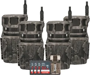 Stealth Cam Revolver 40MP Pro 360 Degree Cellular Trail Camera 4-Pack with Four 32GB Memory Cards and Card Reader (9 Items)