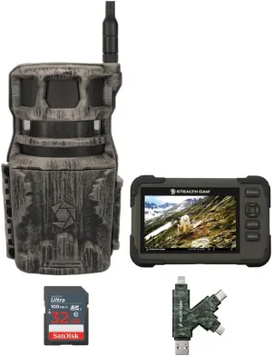 Stealth Cam Revolver 40MP Pro 360 Degree Cellular Trail Camera Bundle with 4.3-Inch LCD Screen SD Card Reader-Viewer, 32GB Ultra SDHC UHS-I Memory Card, and Hi-Speed SD USB 2.0 Card Reader (4 Items)