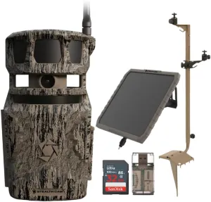 Stealth Cam Revolver 40MP Pro 360-Degree Cellular Trail Camera Bundle with Adjustable Multi-Pivot Mounting Post, 3000 mAh Solar Battery Pack, 32GB Memory Card, and SD Card Reader (5 Items)