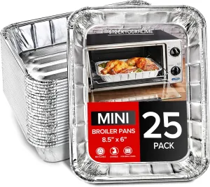 Stock Your Home 25 Pack- Mini Toaster-Oven Broiler Pans, Single Serve, For Personal Use & Dorm Rooms, 8.5" x 6", Great for Small Cakes or Individual Meals