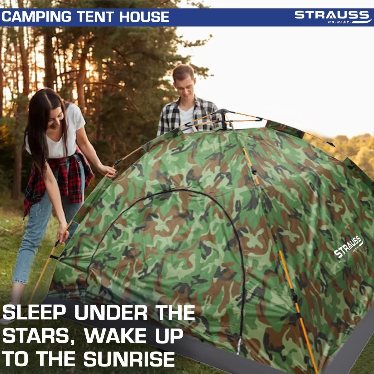 STRAUSS Portable Tent: Waterproof 4-Person Camping Tent with Easy Setup | Military Green