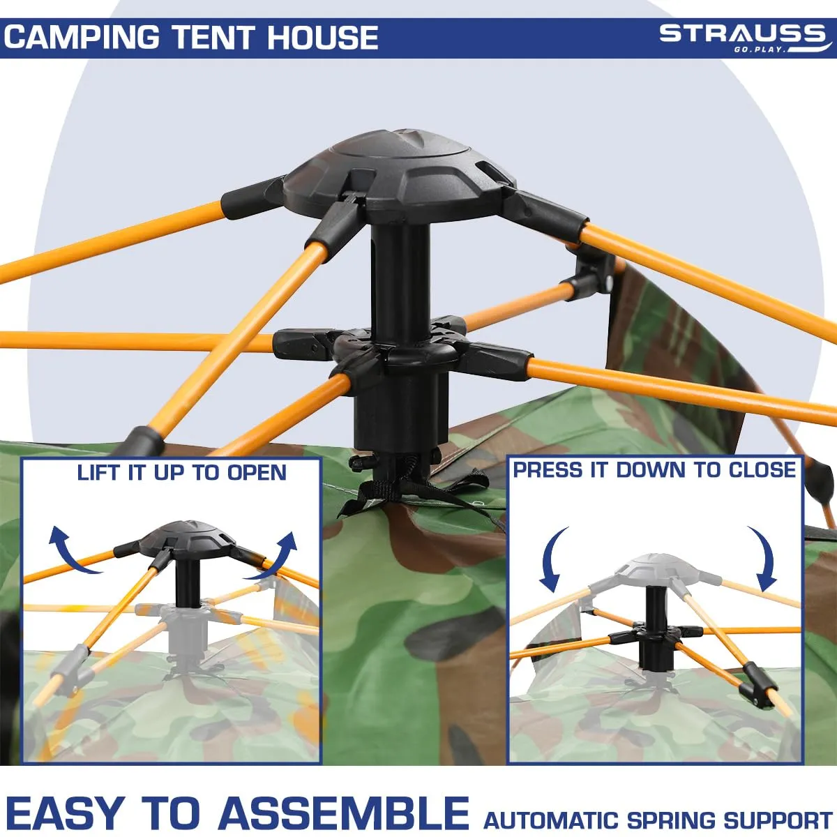 STRAUSS Portable Tent: Waterproof 4-Person Camping Tent with Easy Setup | Military Green