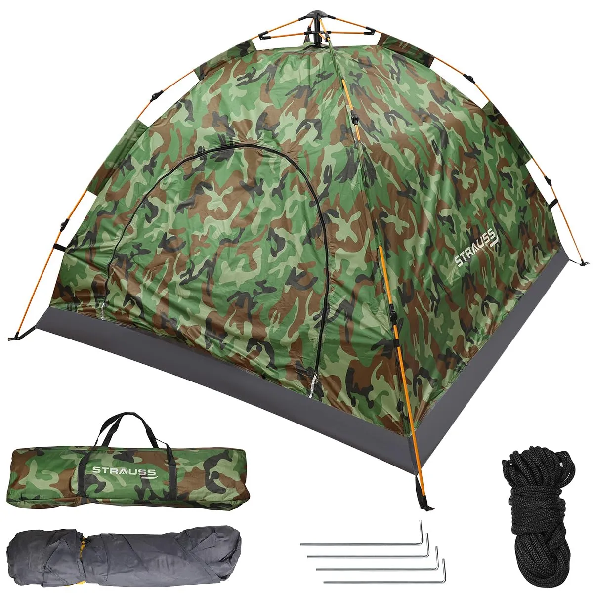 STRAUSS Portable Tent: Waterproof 4-Person Camping Tent with Easy Setup | Military Green