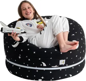 Stuffed Animal Storage Bean Bag Chair Cover for Kids & Adults – Expandable XL Size, 100% Cotton Washable, Kids’ Bean Bag Chairs for Plush Toy & Blanket Storage, Starry Night