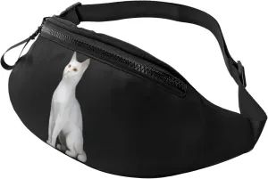 Stylish 3d White Cat Bumbags Waist Fanny Pack For Women Ladies Men Lightweight Bum Bag With Zip Pockets Adjustable Belt For Dog Walking Running Cycling Hiking Outdoor Sport
