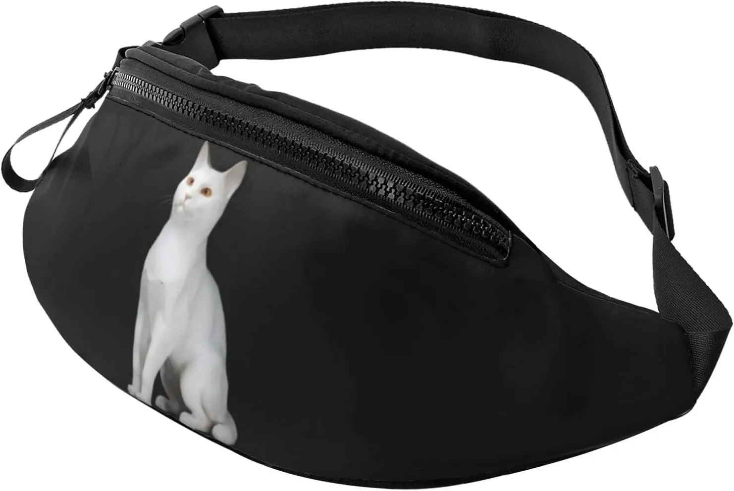 Stylish 3d White Cat Bumbags Waist Fanny Pack For Women Ladies Men Lightweight Bum Bag With Zip Pockets Adjustable Belt For Dog Walking Running Cycling Hiking Outdoor Sport
