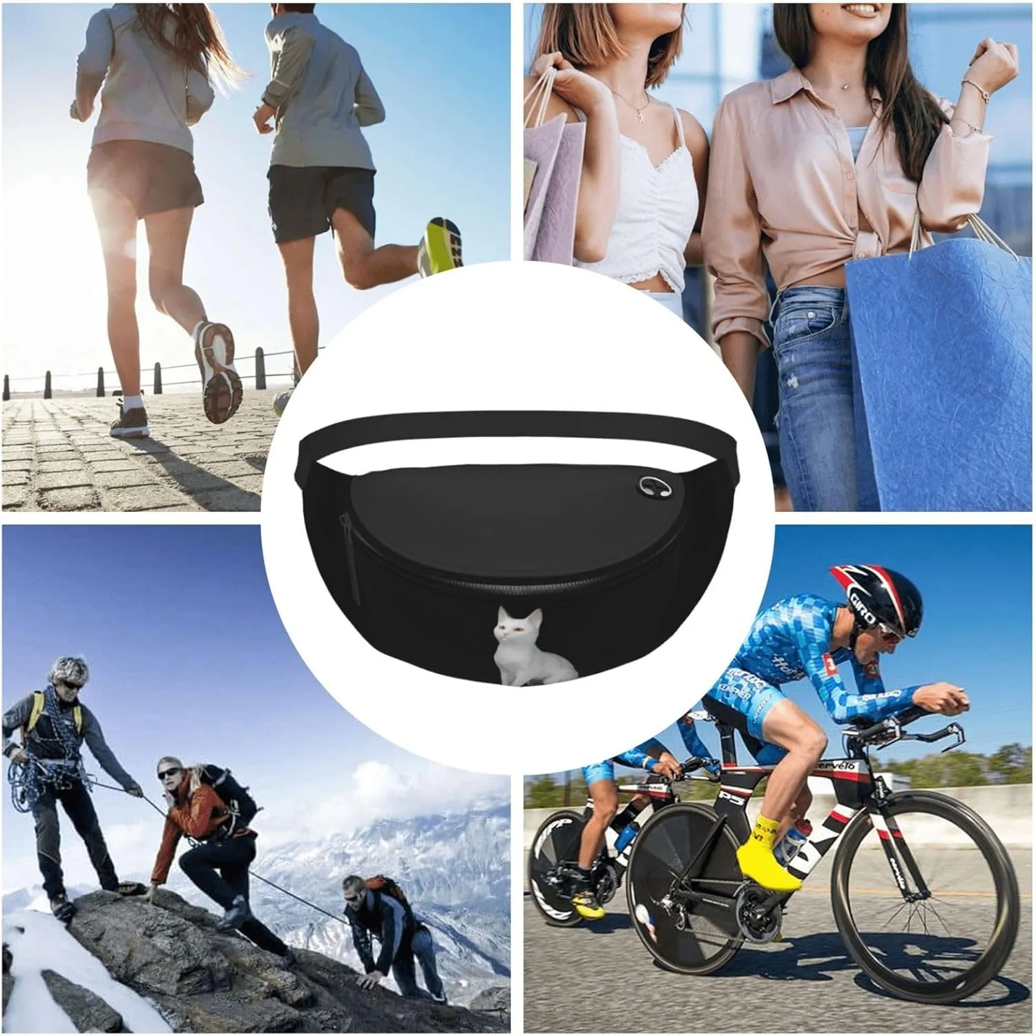Stylish 3d White Cat Bumbags Waist Fanny Pack For Women Ladies Men Lightweight Bum Bag With Zip Pockets Adjustable Belt For Dog Walking Running Cycling Hiking Outdoor Sport
