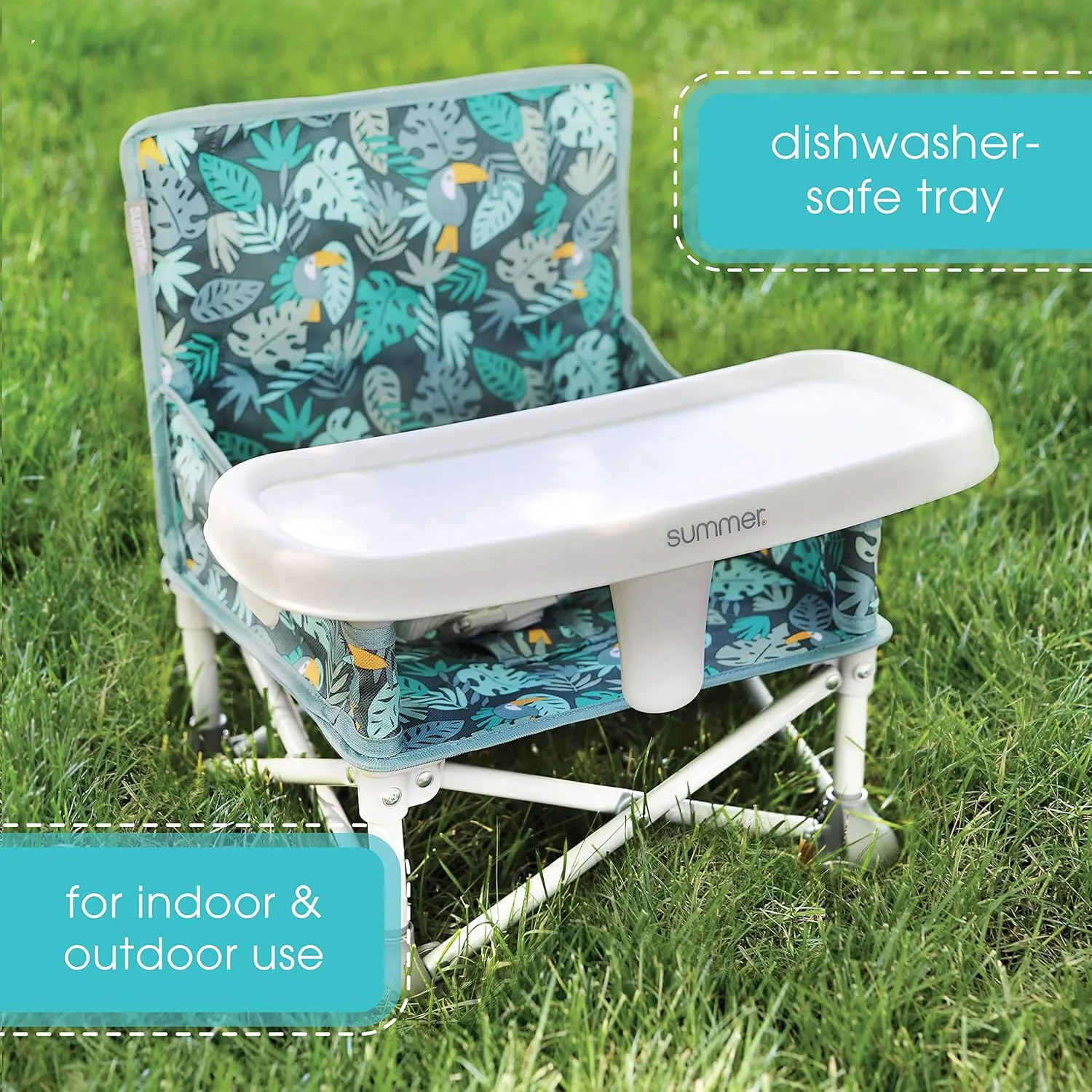 Summer by Bright Starts Pop 'N Sit Portable Booster Chair, Floor Seat, Indoor/Outdoor Use, Compact Fold, Jungle Botanical, 6 Mos - 3 Yrs
