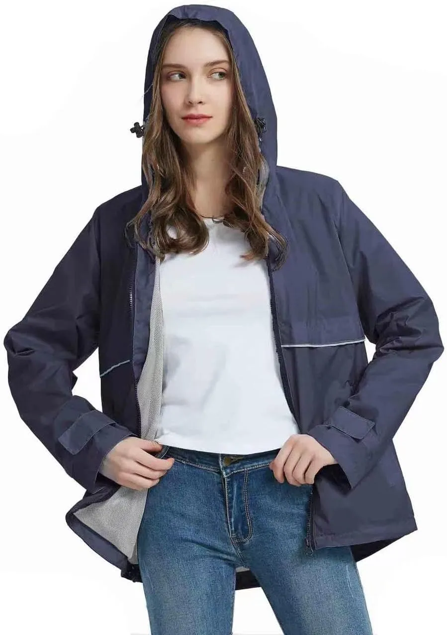 SUNDAY ROSE Women Rain Jacket Lightweight Waterproof Raincoat Hooded Windbreaker