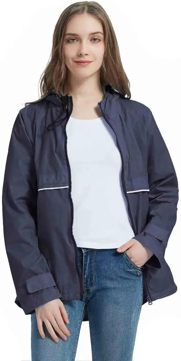 SUNDAY ROSE Women Rain Jacket Lightweight Waterproof Raincoat Hooded Windbreaker