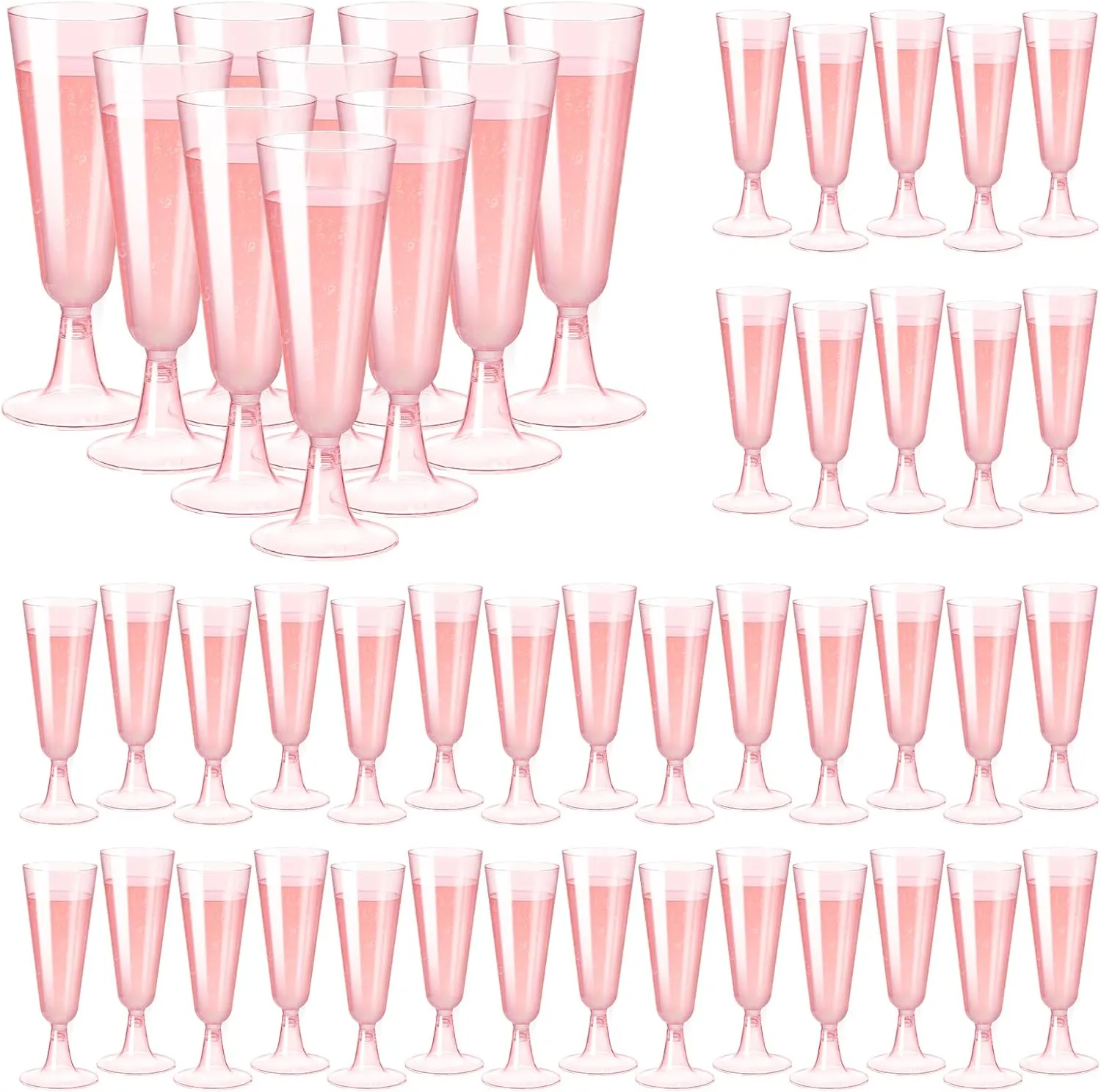 SUREHOME Pink Champagne Flutes Plastic Champagne Glasses Disposable Mimosa Glasses 40 Pack 5.5 Oz Clear Acrylic Stemware Cocktail Cups Bulk for Valentines Wedding Toasting Engagement Party Supplies