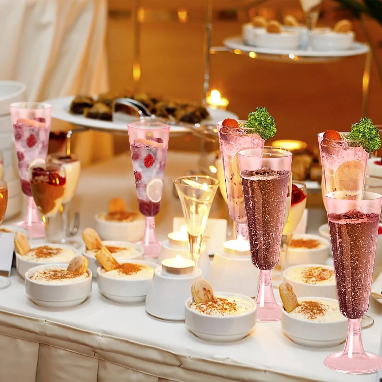 SUREHOME Pink Champagne Flutes Plastic Champagne Glasses Disposable Mimosa Glasses 40 Pack 5.5 Oz Clear Acrylic Stemware Cocktail Cups Bulk for Valentines Wedding Toasting Engagement Party Supplies