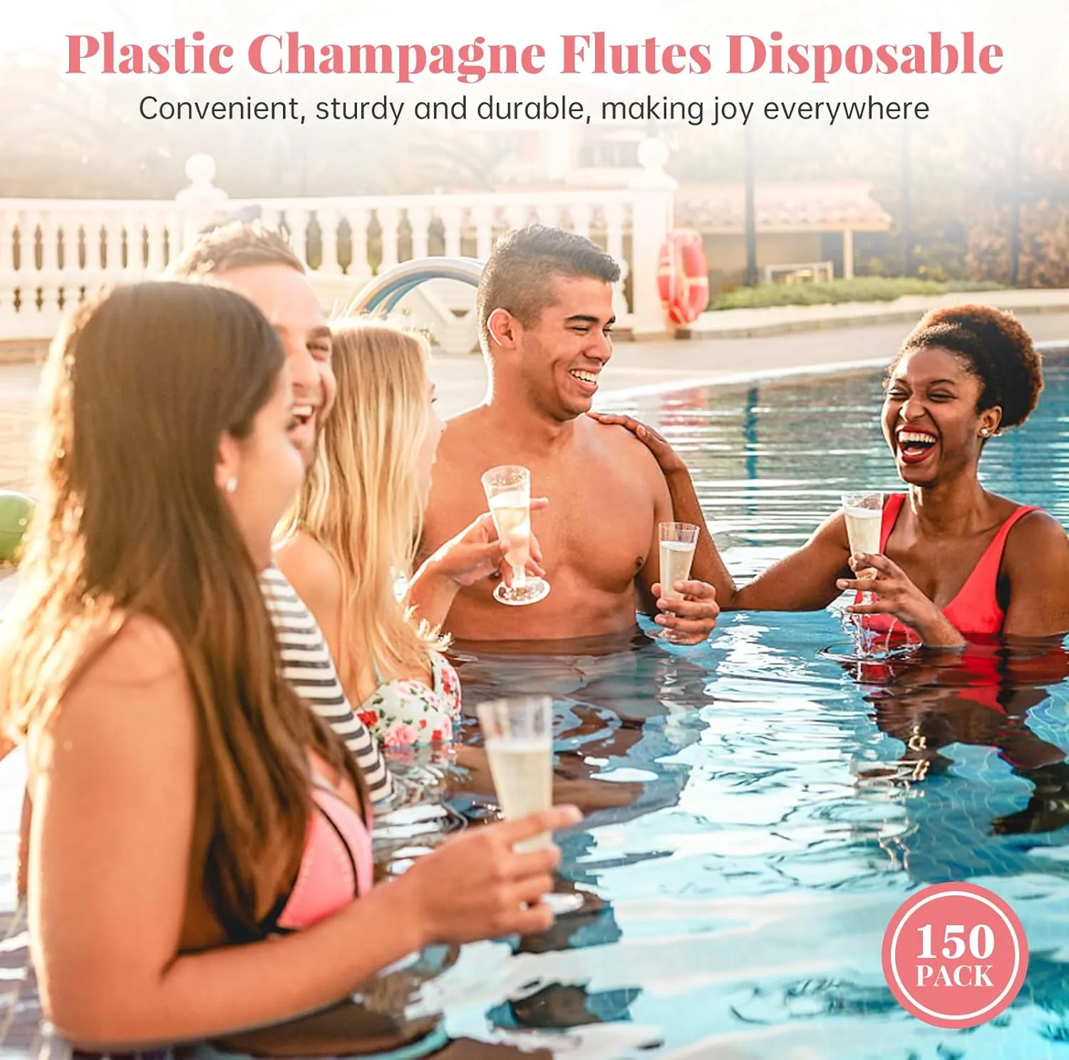 SUREHOME Plastic Champagne Flutes 40 Pack Disposable Champagne Glasses 5.5 Oz Clear Plastic Mimosa Glasses Wedding Cocktail Cups Bulk for Engagement Birthday Graduation Decorations 2025 Party Supplies