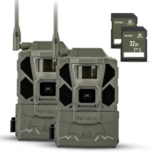 Tactacam REVEAL X Gen 3.0 Cellular Trail Camera - Multi Carrier, HD Photos & Videos, Pre-Installed Antenna, Built-in GPS, Best Battery Life, Low-Glow IR Flash, Fast Trigger Speed   32GB SD Card (2 PK)