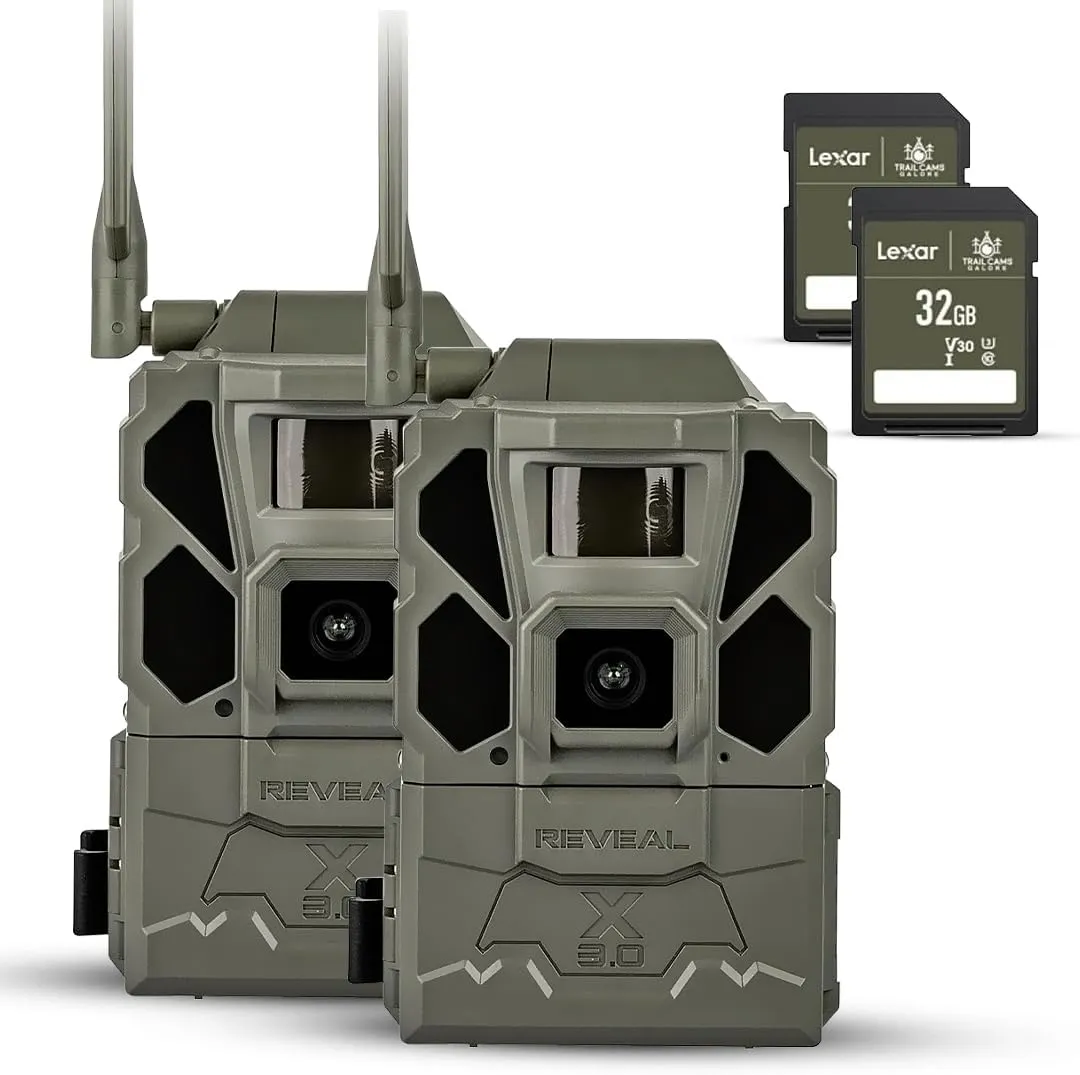 Tactacam REVEAL X Gen 3.0 Cellular Trail Camera - Multi Carrier, HD Photos & Videos, Pre-Installed Antenna, Built-in GPS, Best Battery Life, Low-Glow IR Flash, Fast Trigger Speed   32GB SD Card (2 PK)