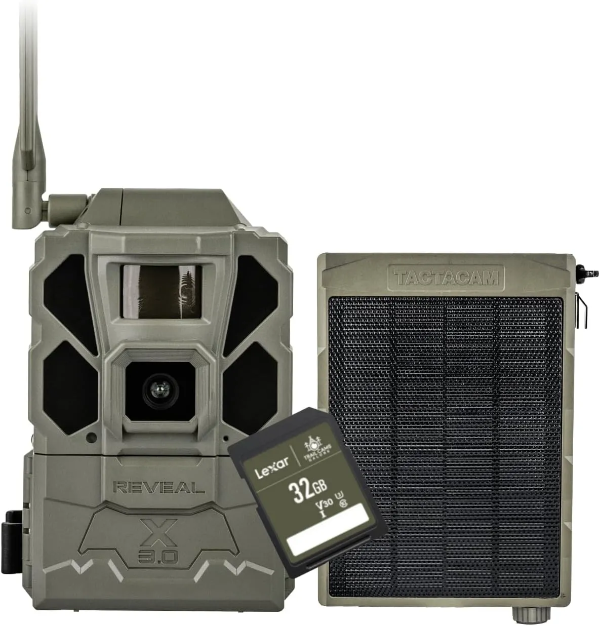 TACTACAM Reveal X Gen 3.0 Cellular Trail Camera - Multi Carrier, HD Photos & Videos, Pre-Installed Antenna, Built-in GPS, Low-Glow IR Flash, Fast Trigger Speed   Reveal Solar Panel and 32GB SD Card