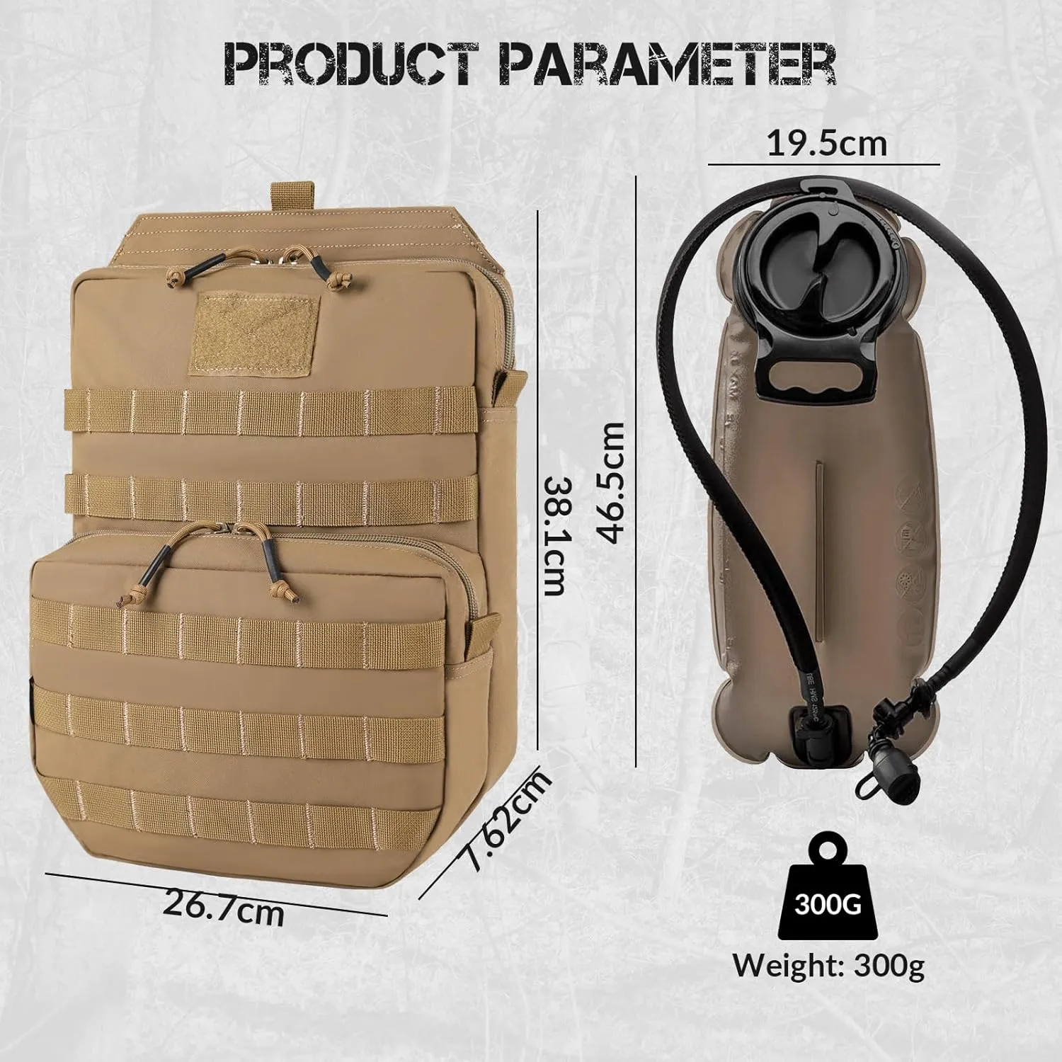 Tactical Molle Hydration Pack with 3L Inner Bladder - Lightweight Water Reservoir Bag for Molle Vest Backpack, for Hiking, Hunting