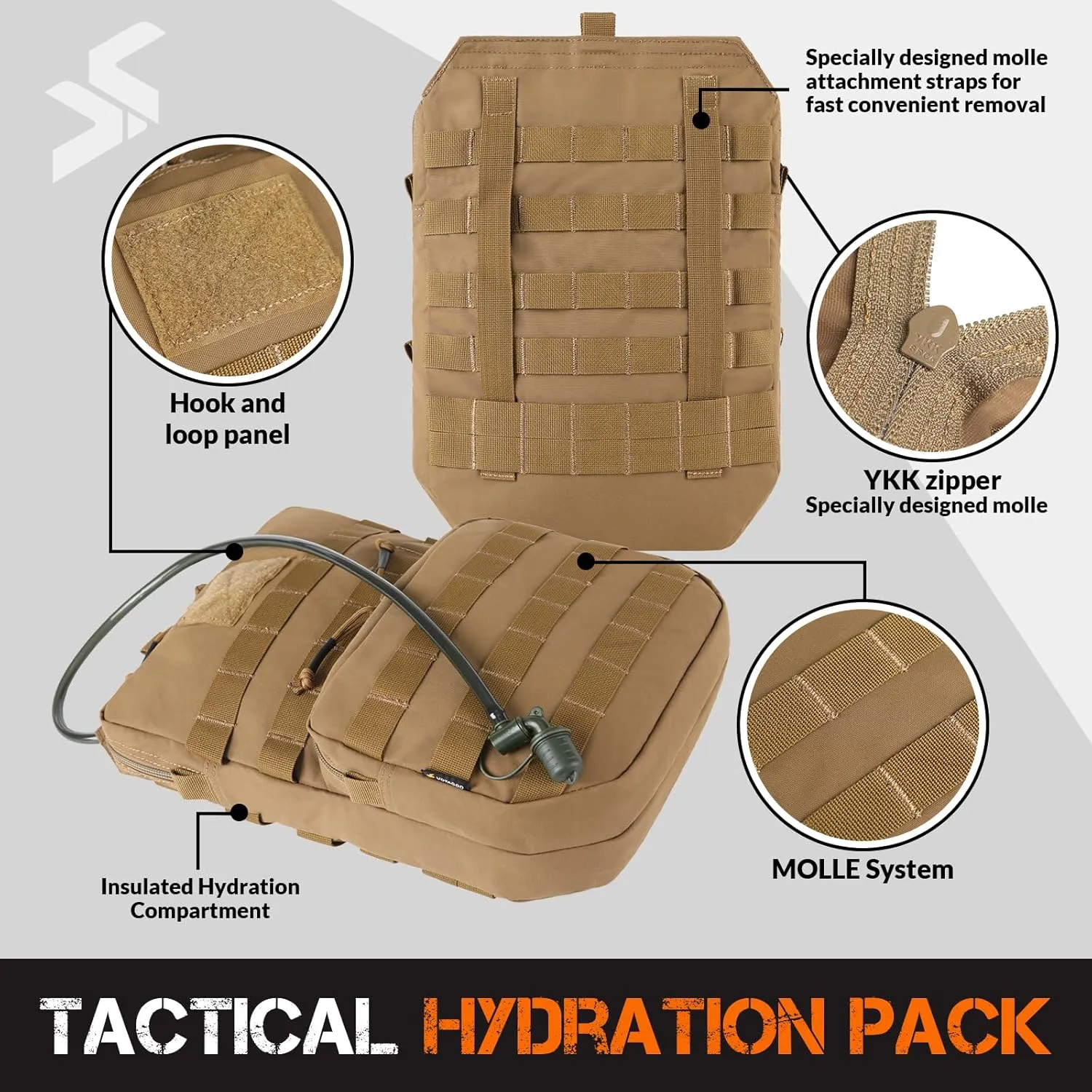 Tactical Molle Hydration Pack with 3L Inner Bladder - Lightweight Water Reservoir Bag for Molle Vest Backpack, for Hiking, Hunting