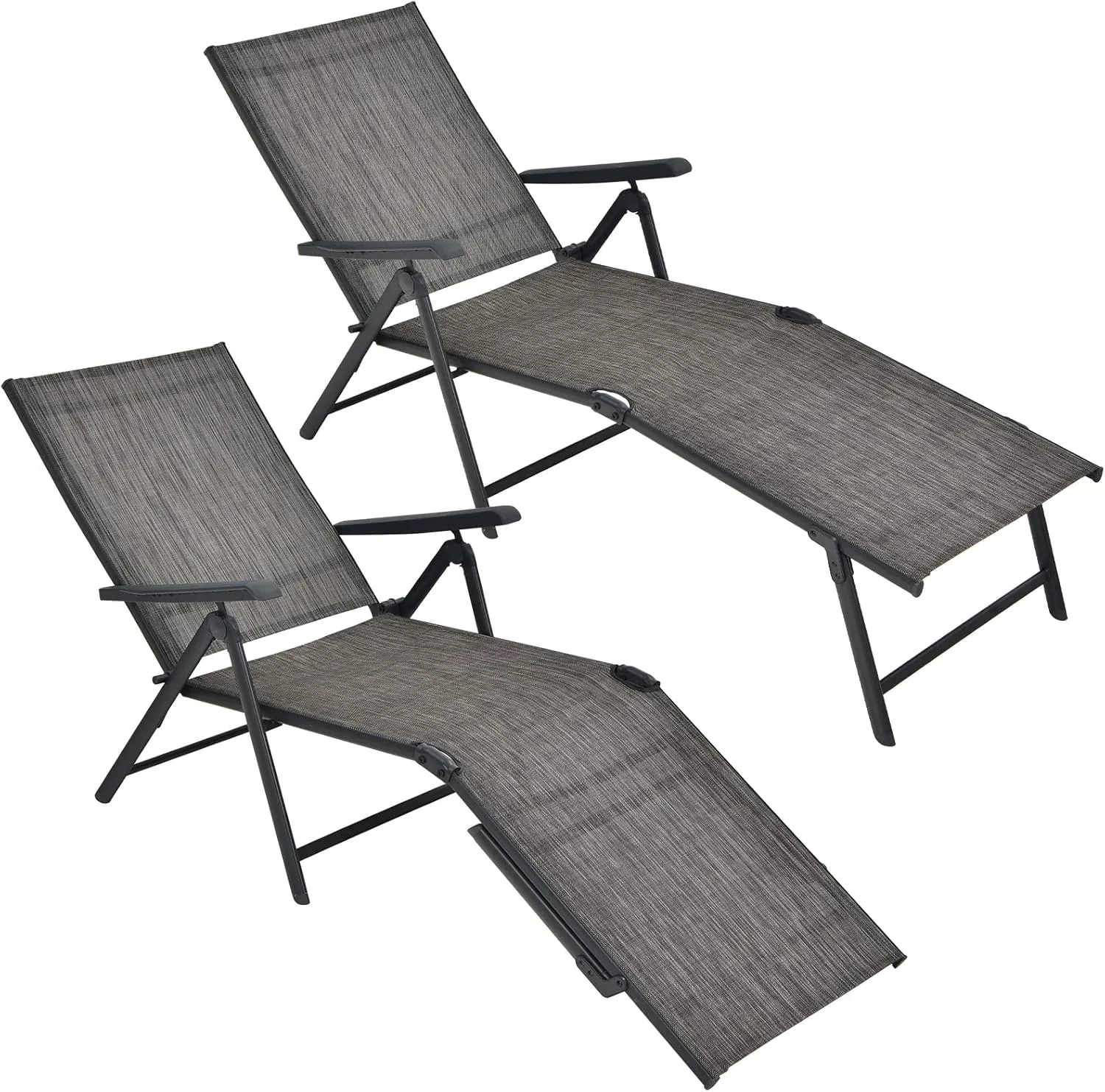 Tangkula Folding Lounge Chair Outdoor, Recliner Chaise Lounge with 5-Position Adjustable Backrest & 2-Position Footrest, No Assembly Required, Suitable for Patio Poolside Beach Yard (2, Grey)