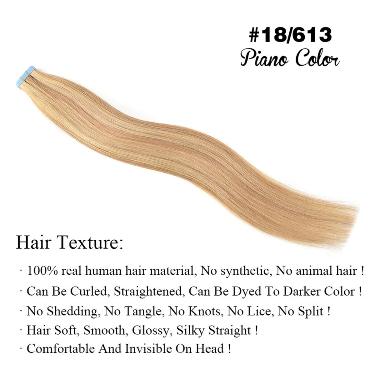 Tape in Hair Extensions Human Hair 14 inch Skin Weft Tape in Straight Thick Natural Hair Extensions with 12 Pieces Replacement Tape 20pcs 50g Ash Blonde/Lightest Blonde #18/613