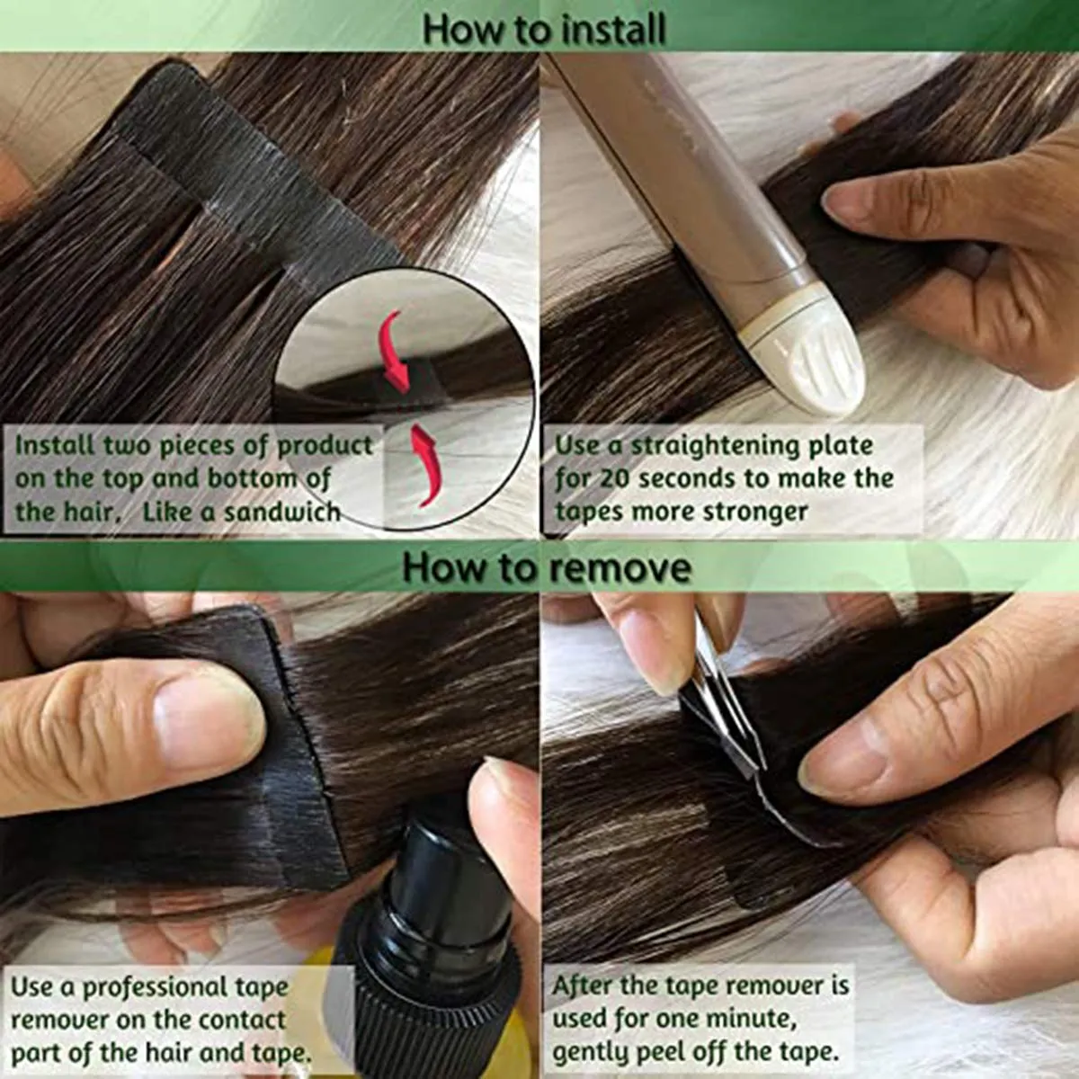 Tape in Hair Extensions Human Hair 14 inch Skin Weft Tape in Straight Thick Natural Hair Extensions with 12 Pieces Replacement Tape 20pcs 50g Chocolate Brown #4