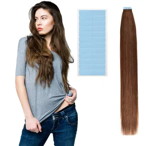 Tape in Hair Extensions Human Hair 14 inch Skin Weft Tape in Straight Thick Natural Hair Extensions with 12 Pieces Replacement Tape 20pcs 50g Chocolate Brown #4