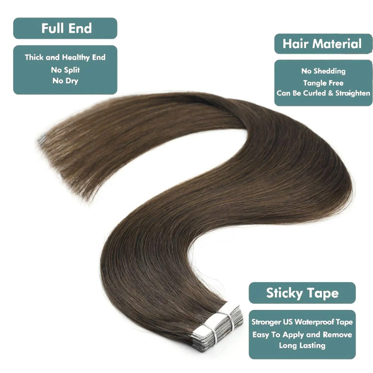 Tape in Hair Extensions Human Hair 14 inch Skin Weft Tape in Straight Thick Natural Hair Extensions with 12 Pieces Replacement Tape 20pcs 50g Chocolate Brown #4