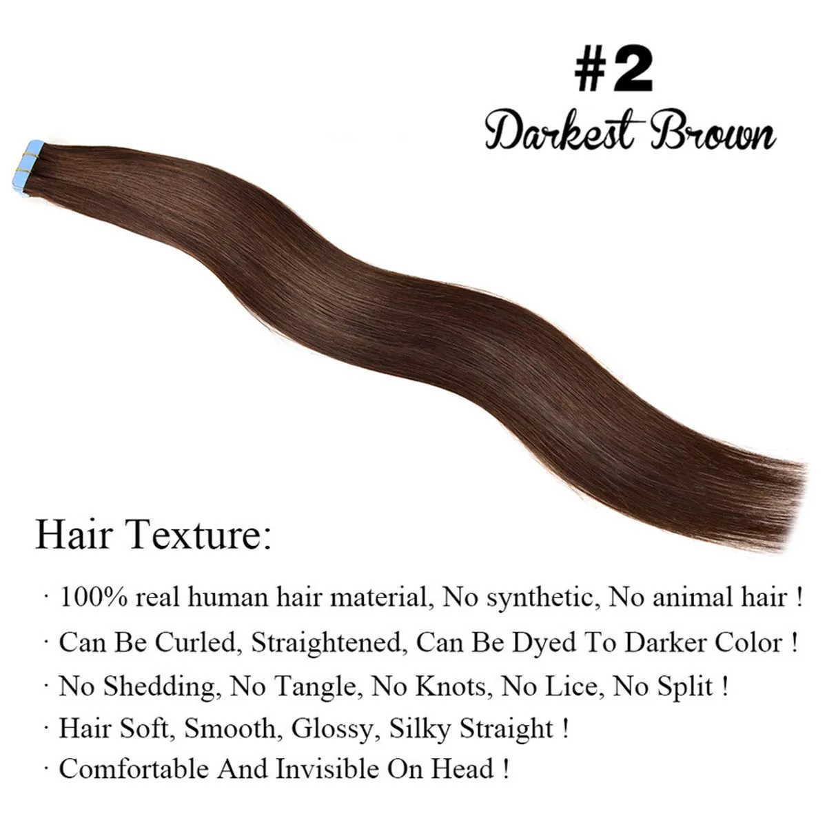 Tape in Hair Extensions Human Hair 14 inch Skin Weft Tape in Straight Thick Natural Hair Extensions with 12 Pieces Replacement Tape 20pcs 50g Darkest Brown #2