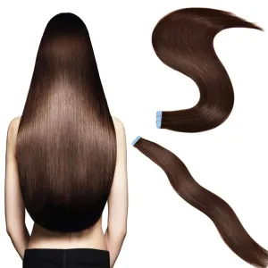 Tape in Hair Extensions Human Hair 14 inch Skin Weft Tape in Straight Thick Natural Hair Extensions with 12 Pieces Replacement Tape 20pcs 50g Darkest Brown #2