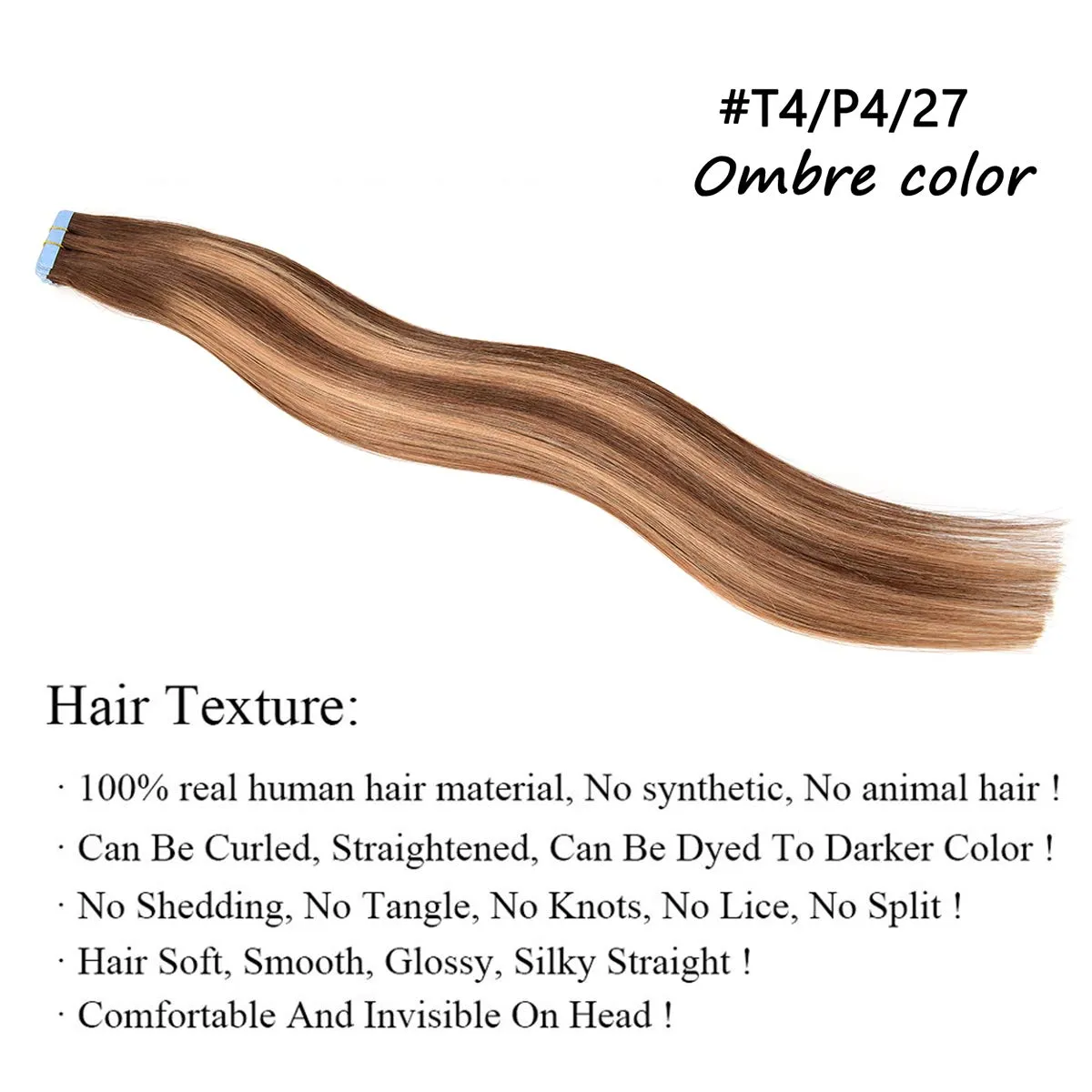 Tape in Hair Extensions Human Hair 14inch Skin Weft Straight Thick Natural with 12 Pieces Replacement Tape 20pcs 50g Chocolate Brown mixed caramel blonde #4/27/4