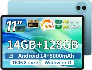 TECLAST 11 inch Tablet, P50 Android 14 Tablets, 14GB 128GB 1TB Expand, Widevine L1 Compatible 8-Core Tablet with 5G WiFi, 8000mAh, 4G LTE, Dual 13MP Camera, Face Unlock, GPS