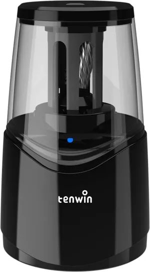 tenwin Rechargeable Electric Pencil Sharpener with Durable Helical Blade to Fast Sharpen, Heavy Duty Pencil Sharpener for No.2 & Colored 6-8mm Pencils for School Office Home (Black)
