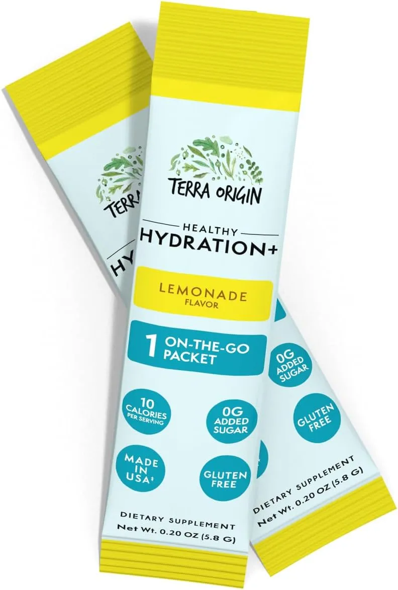 TERRA ORIGIN Healthy Hydration  Electrolyte Powder Packets | Sugar Free, Gluten Free Drink Mix | Lemonade | 30 Servings (1-Pack)