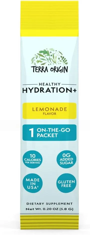 TERRA ORIGIN Healthy Hydration  Electrolyte Powder Packets | Sugar Free, Gluten Free Drink Mix | Lemonade | 30 Servings (1-Pack)