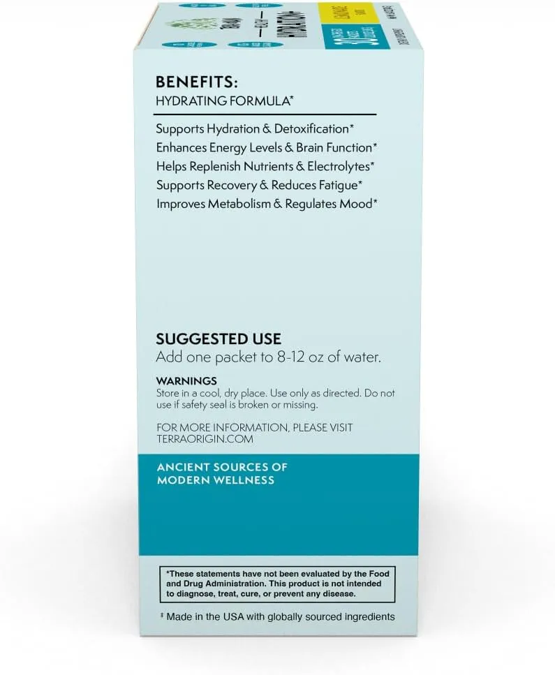TERRA ORIGIN Healthy Hydration  Electrolyte Powder Packets | Sugar Free, Gluten Free Drink Mix | Lemonade | 30 Servings (1-Pack)