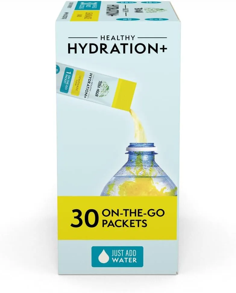 TERRA ORIGIN Healthy Hydration  Electrolyte Powder Packets | Sugar Free, Gluten Free Drink Mix | Lemonade | 30 Servings (1-Pack)