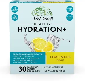 TERRA ORIGIN Healthy Hydration  Electrolyte Powder Packets | Sugar Free, Gluten Free Drink Mix | Lemonade | 30 Servings (1-Pack)