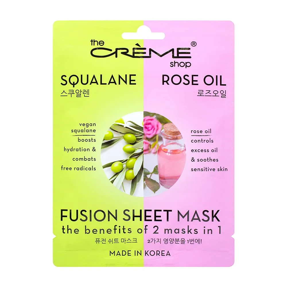 The Crème Shop Rose & Squalane Fusion Sheet Mask, Korean Sheet Mask, Rose Face Mask with Vegan Squalane and Hyaluronic Acid, Face Mask Sheet for Sensitive Skin (5 Pack)