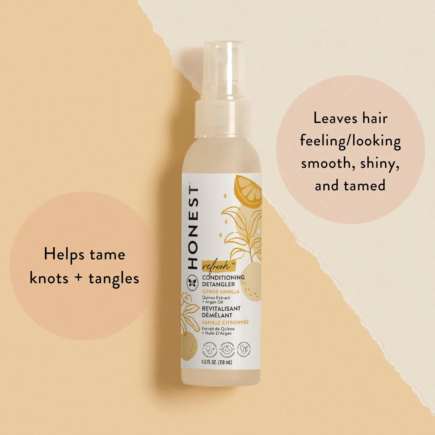 The Honest Company Conditioning Hair Detangler 3-Pack | Leave-in Conditioner   Fortifying Spray | Tear-free, Cruelty-Free, Hypoallergenic | Citrus Vanilla Refresh, 4 fl oz each (pack of 3)
