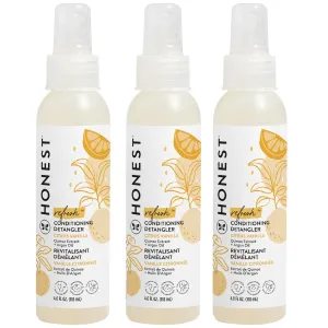 The Honest Company Conditioning Hair Detangler 3-Pack | Leave-in Conditioner   Fortifying Spray | Tear-free, Cruelty-Free, Hypoallergenic | Citrus Vanilla Refresh, 4 fl oz each (pack of 3)