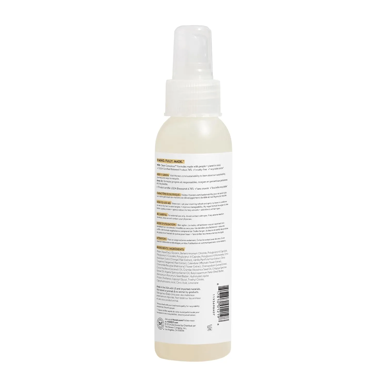 The Honest Company Conditioning Hair Detangler 3-Pack | Leave-in Conditioner   Fortifying Spray | Tear-free, Cruelty-Free, Hypoallergenic | Citrus Vanilla Refresh, 4 fl oz each (pack of 3)