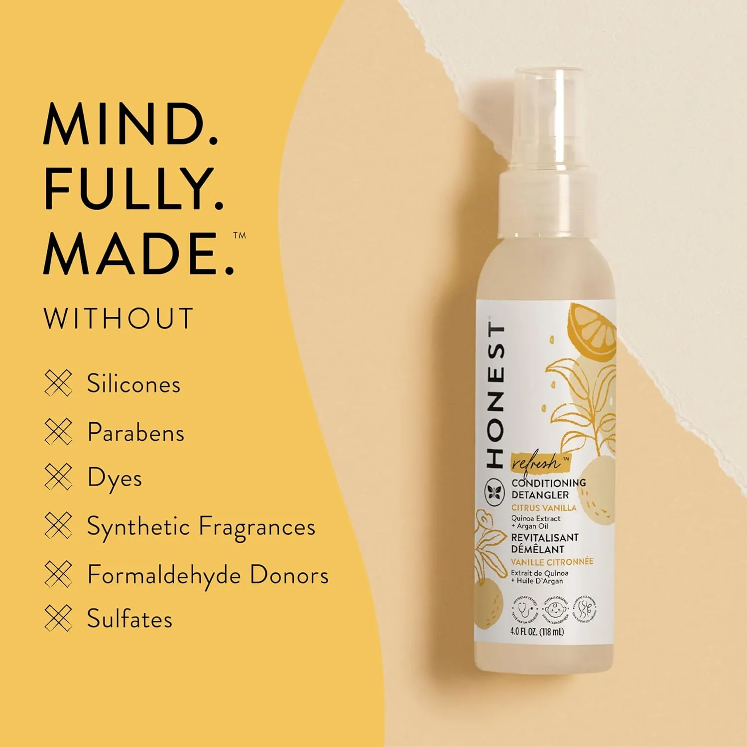 The Honest Company Conditioning Hair Detangler 3-Pack | Leave-in Conditioner   Fortifying Spray | Tear-free, Cruelty-Free, Hypoallergenic | Citrus Vanilla Refresh, 4 fl oz each (pack of 3)
