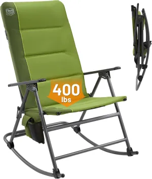 TIMBER RIDGE High Back Oversized Folding Rocking Camping Chair, Padded Outdoor Rocker, Portable Outdoor Chair for Patio, Garden, Lawn, Supports up to 400 lbs, Green