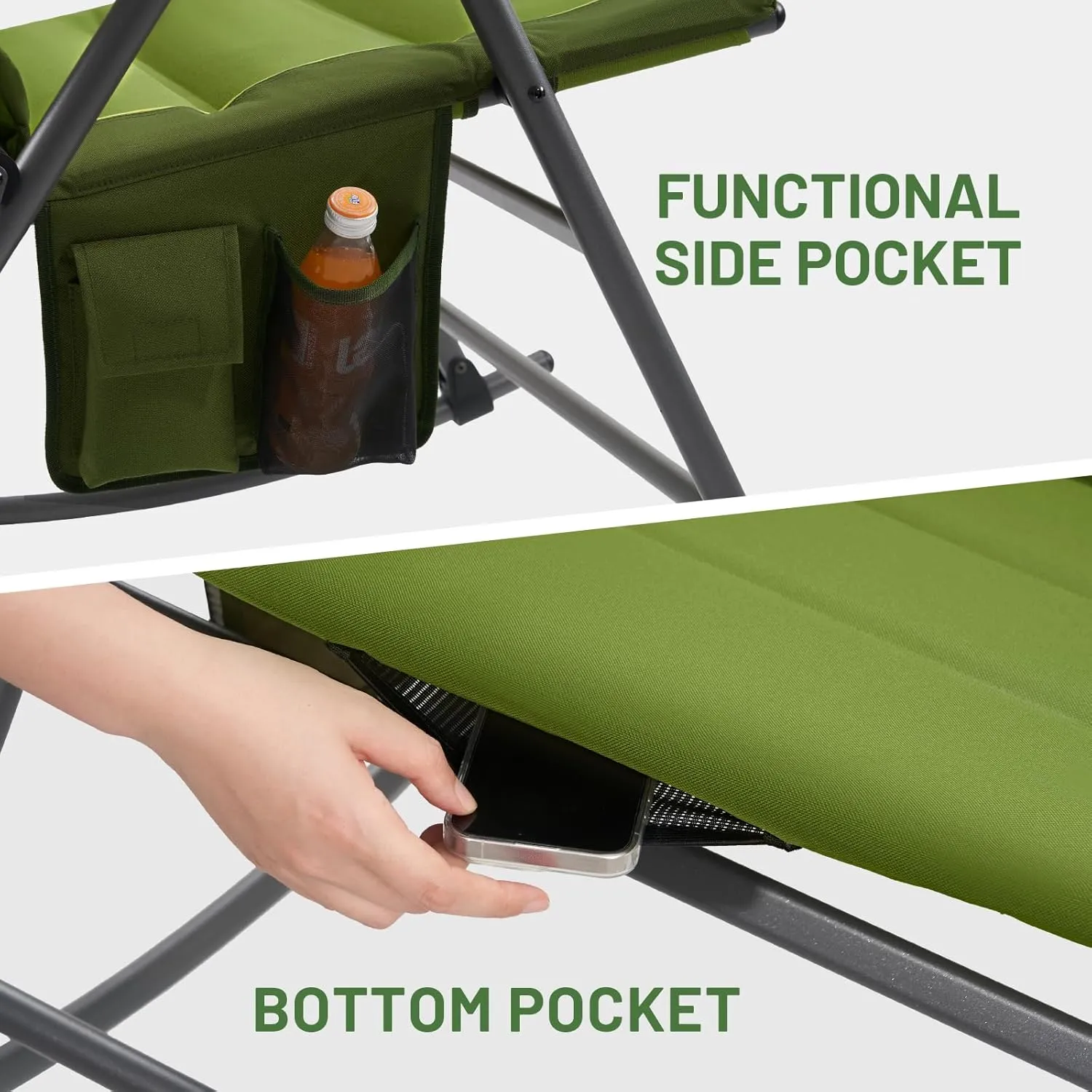TIMBER RIDGE High Back Oversized Folding Rocking Camping Chair, Padded Outdoor Rocker, Portable Outdoor Chair for Patio, Garden, Lawn, Supports up to 400 lbs, Green