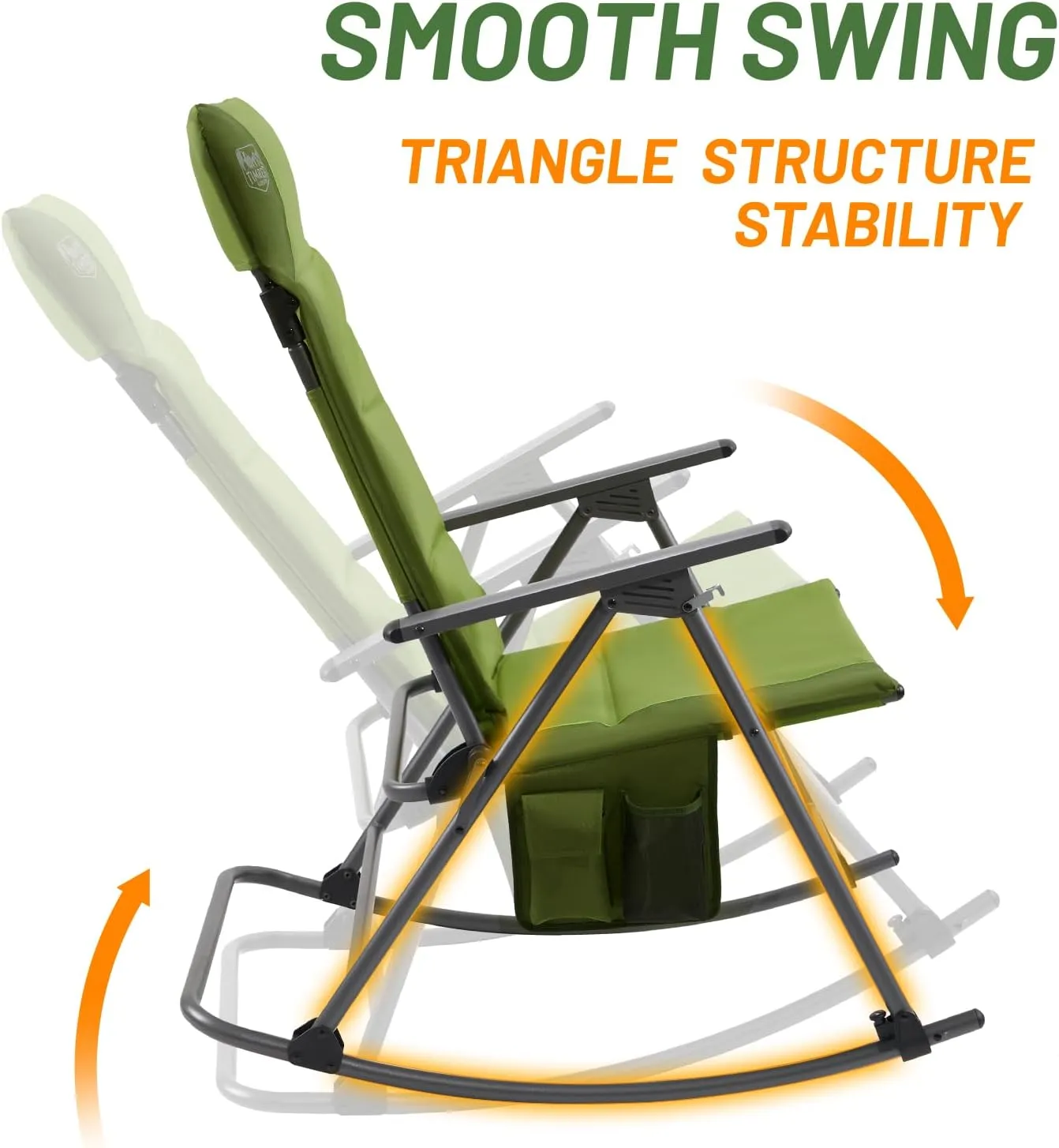 TIMBER RIDGE High Back Oversized Folding Rocking Camping Chair, Padded Outdoor Rocker, Portable Outdoor Chair for Patio, Garden, Lawn, Supports up to 400 lbs, Green