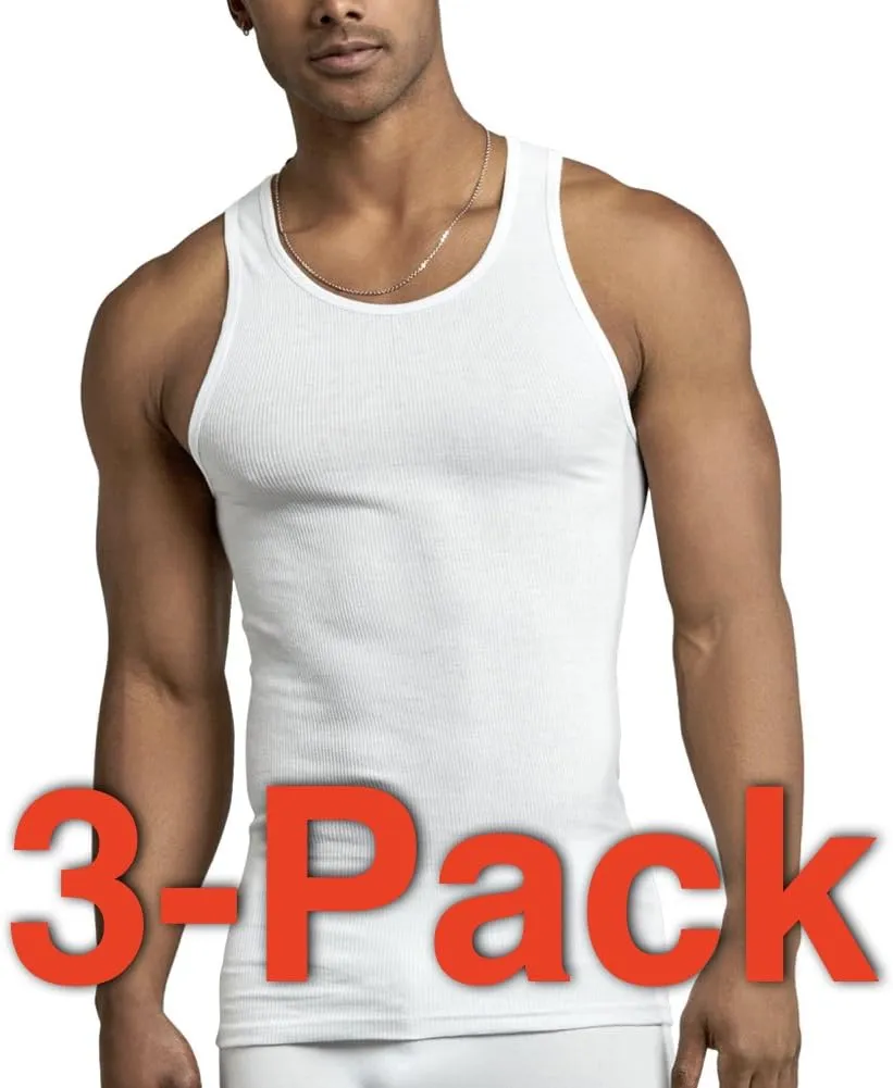 ToBeInStyle Men's Pack 100% Preshrunk Cotton Sleeveless Lightweight White Under Tanks