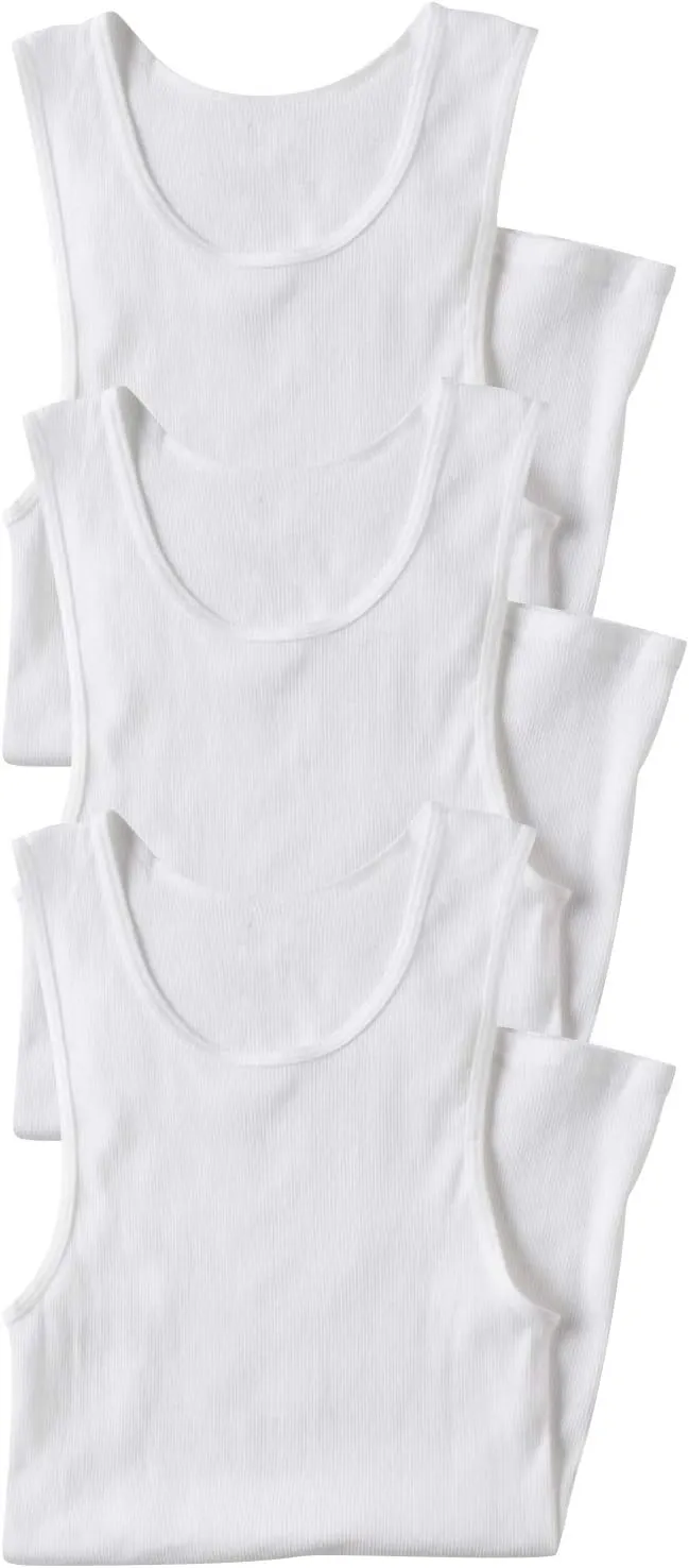 ToBeInStyle Men's Pack 100% Preshrunk Cotton Sleeveless Lightweight White Under Tanks